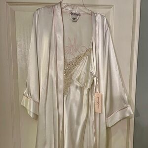 Linea Donatella Cream Satin Robe and Nightgown Set. Elegant and beautiful